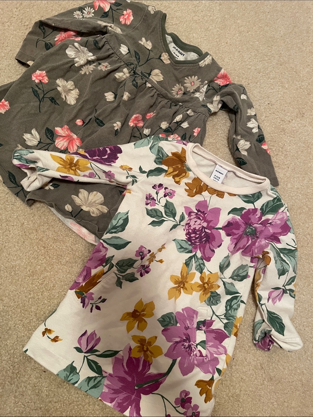 Old navy Bundle of 2 Floral Long-Sleeve Kids Dresses — Cream & Olive